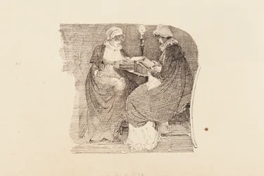 Twee vrouwen lezen bij lamplicht, 1804