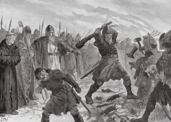 Koning Olav de Heilige breekt het beeld van de god Mor
