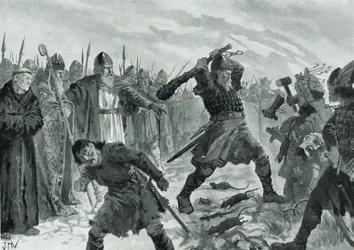 Koning Olav de Heilige breekt het beeld van de god Mor