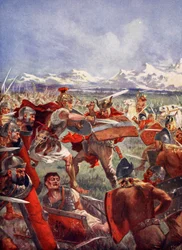 Het duel van Marcellus met Virdumarus (kleur litho)