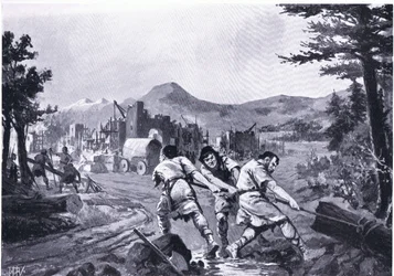 WalAchische bergbewoners stichten een stad in de negende eeuw, uit Hutchinsons Geschiedenis van de naties