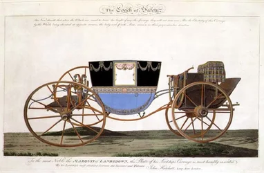 De Veiligheidskoets van de Markies van Landsdown, uitgevonden en gepatenteerd door de kunstenaar, Longacre, Londen