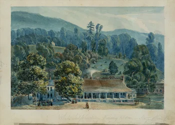 Eetzaal en toneelkantoren in White Sulphur Springs