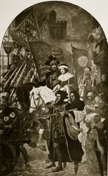 Henry VI wordt naar de Slag bij Barnet gebracht, 1471, illustratie uit 