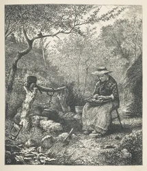 Plaat 22. Een vrouw die buiten kookt, uit 