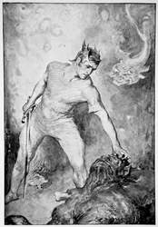 Beowulf hakt het hoofd van Grendel af