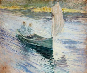 Twee kinderen in een zeilboot, 1883