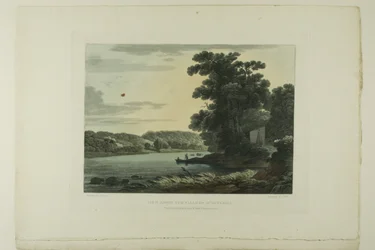 Uitzicht boven de watervallen van Schuylkill, plaat drie van het eerste nummer van Picturesque Views of American Scenery