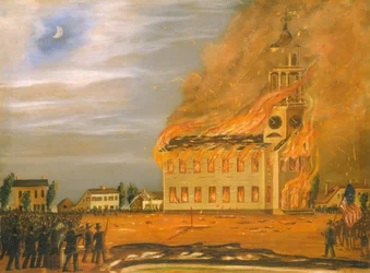 Burning of Old South Church, Bath, Maine, ca.1854 (olieverf op doek)