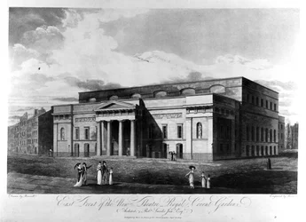 Oostelijke Voorzijde van het Nieuwe Koninklijke Theater, Covent Garden, gegraveerd door Richard Reeve, 1809