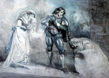 Pierre du Terrail, Chevalier de Bayard (1476-1524) met de weduwe en haar dochter