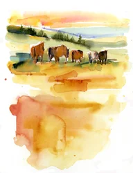 Paarden bij Zonsondergang