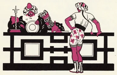 Versiering voor het verhaal van Aladdin en de wonderlamp (kleur litho)