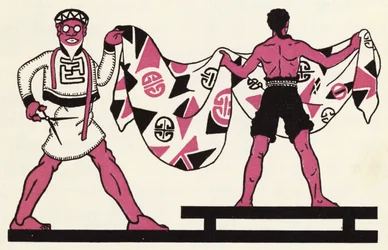 Versiering voor het verhaal van Aladdin en de wonderlamp (kleur litho)