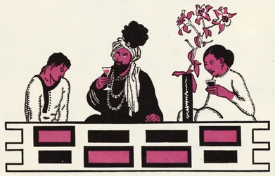 Illustratie voor het verhaal van Aladdin en de wonderlamp (kleur litho)