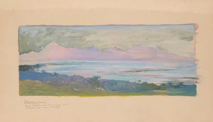 Het eiland Moorea, gezien over de zeestraat vanaf Tahiti, januari 1891, 1891.
