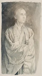 Portret van een priester in de tempel van Lyemitsu, Nikko, ca. 1888 (sepiawas op papier)