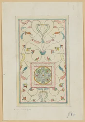 Studie voor glas (Keltisch juwelenkruis in arabesk), ca. 1881-82 (aquarel)