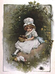Kleine Miss Muffet, uit een geïllustreerd boek met kinderrijmpjes