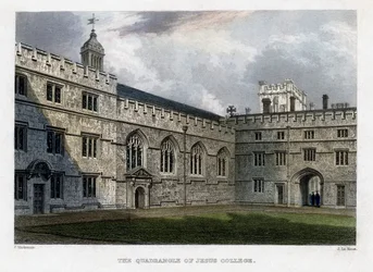 De binnenplaats van Jesus College, Universiteit van Oxford, c1830s