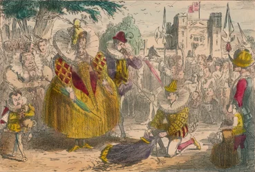 Koningin Elizabeth en Sir Walter Raleigh, 1850