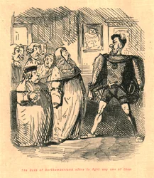 De hertog van Northumberland biedt aan om met iemand te vechten