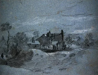 Een huisje in een boslandschap