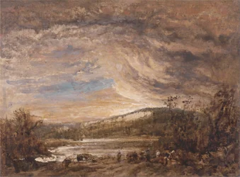 Rivierlandschap, zonsondergang