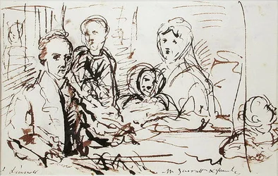William Albin Garratt en familie, ca. 1830 (pen en inkt op papier)