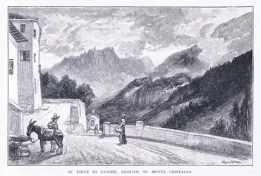 In Pieve Di Cadore, uitkijkend naar Monte Cristallo, uit The Magazine of Art 1893, Cassell and Company