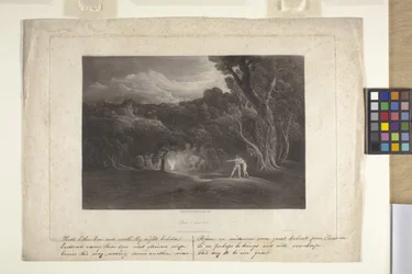 Het paradijs - de nadering van de aartsengel Rafaël (mezzotint)