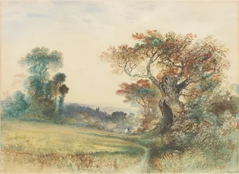 Landschap met figuren op een hek