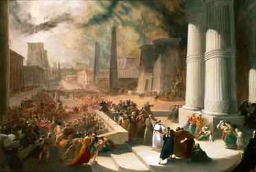 Een van de zeven plagen van Egypte. Het water van de Nijl werd bloedrood, begin 19e eeuw