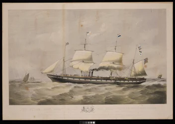 Het stoomschip Great Britain... Eigenaren Messrs Gibbs & Co... Aan de mensen van Groot-Brittannië en de Verenigde Staten van Amerika, Deze plaat is respectvol opgedragen...