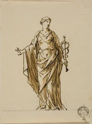 Staande allegorische figuur met caduceus (Vrede?)