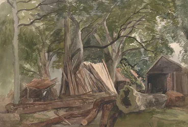 Open plek met een houtzagerij, 1847