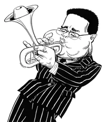 Dizzy Gillespie (John Birks Gillespie), karikatuur door John Minnion