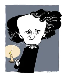 Edgar Allan Poe - karikatuur, met kandelaar