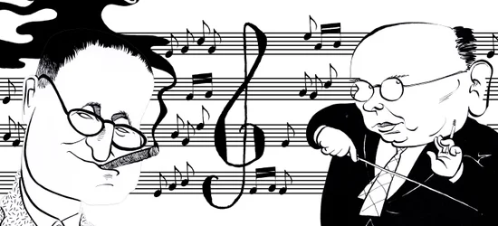 Hanns Eisler en Bertolt Brecht - collage van karikaturen