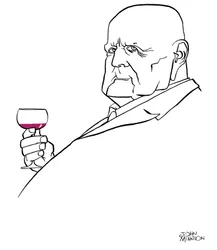 Jean Sibelius als oude man met glas wijn