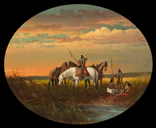 Een pauze op de prairie voor een rookpauze, ca. 1870