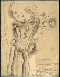 (Verdeling van Britse troepen, met fortificaties ten noorden van Fort Knipehausen, d.w.z. Fort Washington tot Fort Independence. LOC gm71002317