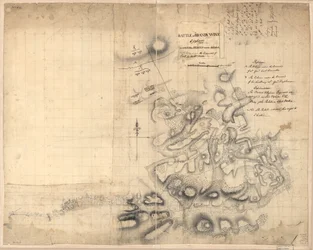 Slag bij Brandywine, 11 septr. 1777, waarin de rebellen werden verslagen door het leger onder bevel van generaal Sir Willm. Howe. LOC gm71000927