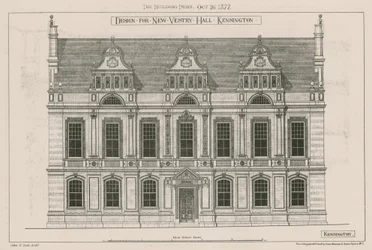 Ontwerp voor nieuwe vestry hall, Kensington, Londen