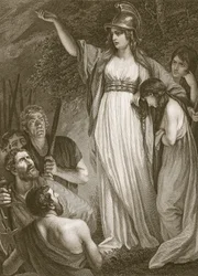 Boadicea toespreekt de Britten, gegraveerd door Sharp, illustratie uit David Hume
