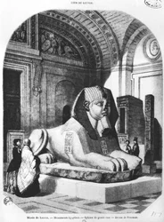 De Roze Granieten Sfinx in de Egyptische zalen in het Louvre Museum, illustratie uit 