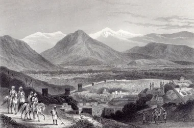 Kabul vanaf de Bala Hissar, gegraveerd door J. Stephenson, ca. 1870