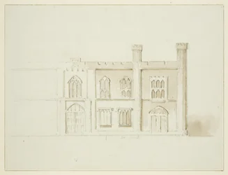 Plan van de heer Garrard voor voorgestelde gemeentelijke gebouwen op Queen Square