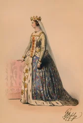 Gast in kostuum voor Queen Victorias Bal Costumé, 12 mei 1842