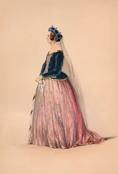 Gast in kostuum voor Queen Victoria